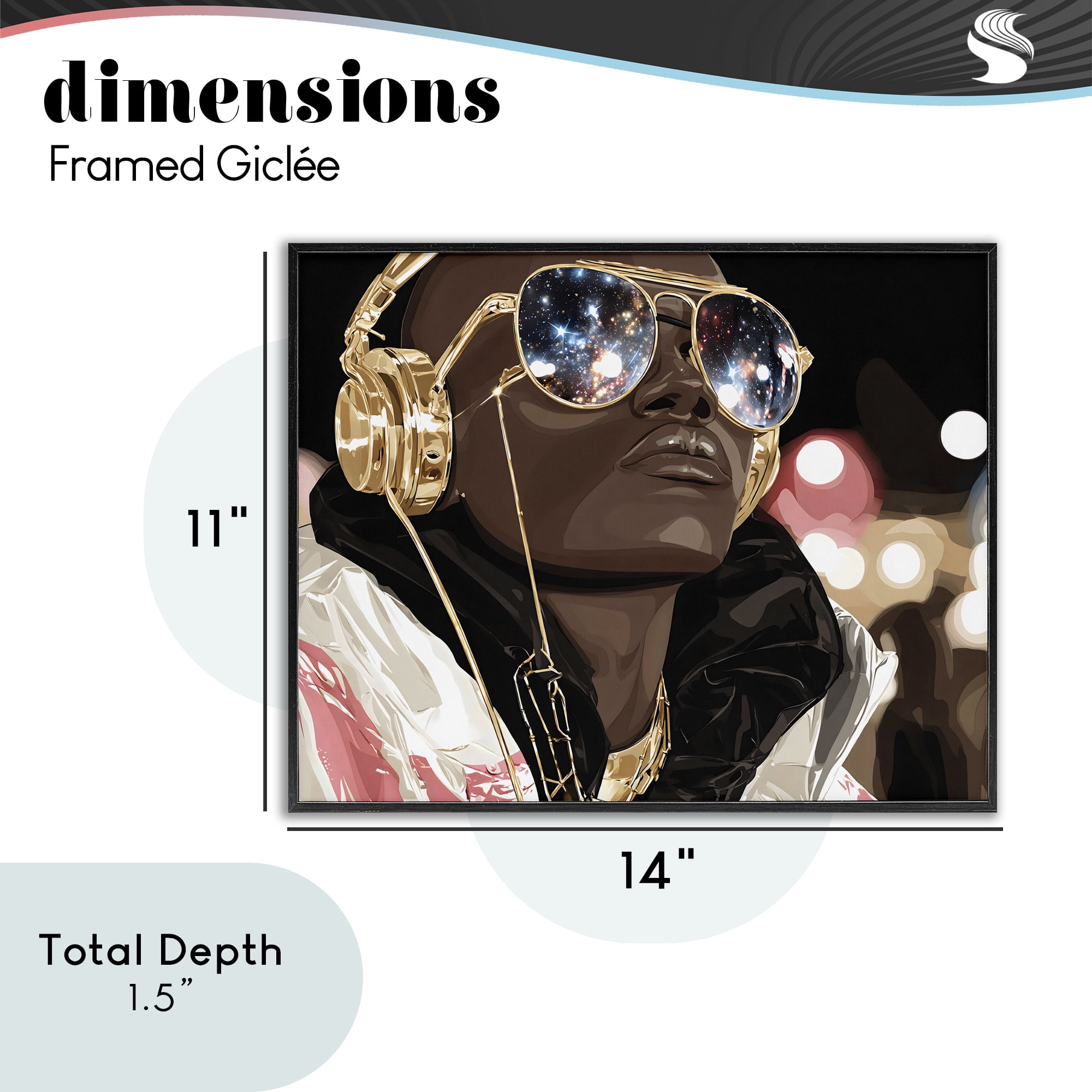 Stupell Industries Starry Eyed Shades with Headphones Black Framed Giclee Art, design by Franklyn Gregory