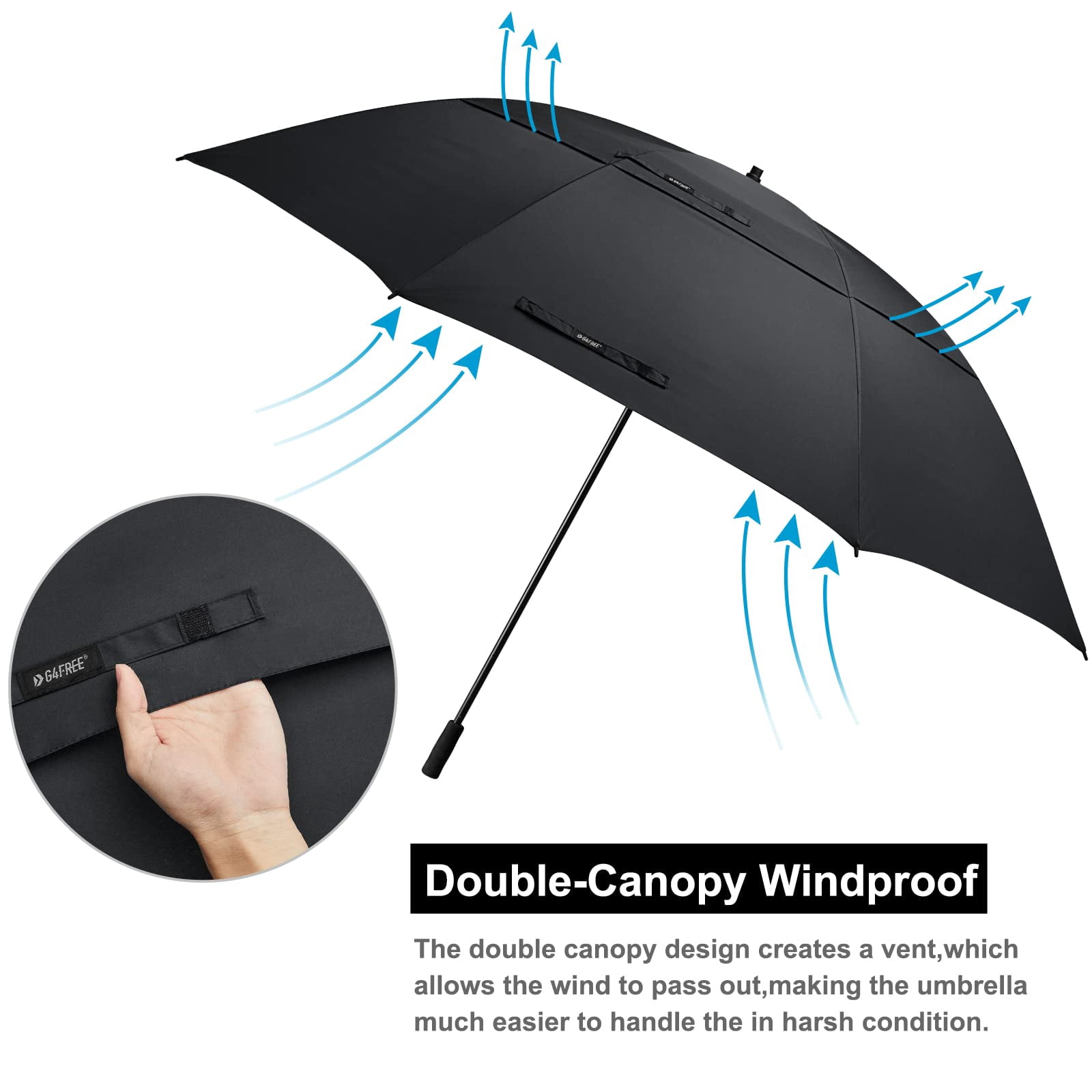 G4Free 80 Inch Huge Large Oversize Golf Umbrella Double Canopy Vented Windproof Stick Umbrellas, 6.6 Ft Heavy Duty for Outdoor Doorman Family