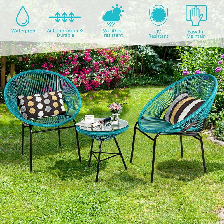 Bistro Set String Chair Set Costway 3PCS Patio Acapulco Furniture