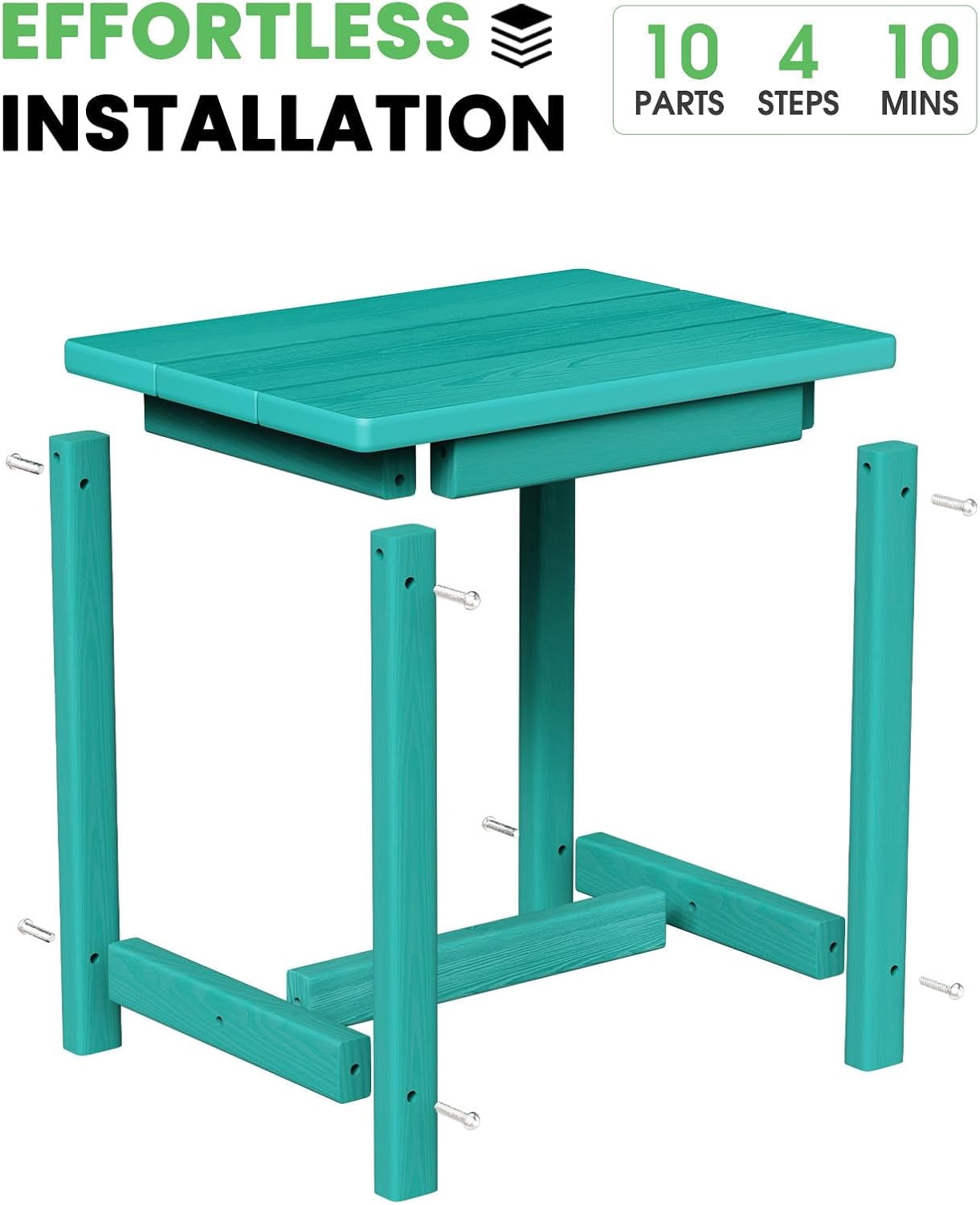 SUUNYN HDPE Outdoor Side Table, Weather Resistant Patio End Table, Aqua