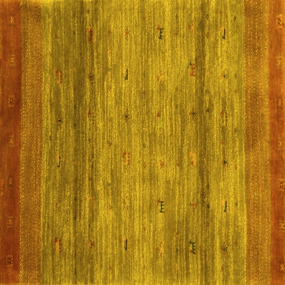 Ahgly Company Machine Washable Indoor Square Abstract Yellow Contemporary Area Rugs, 3' Square