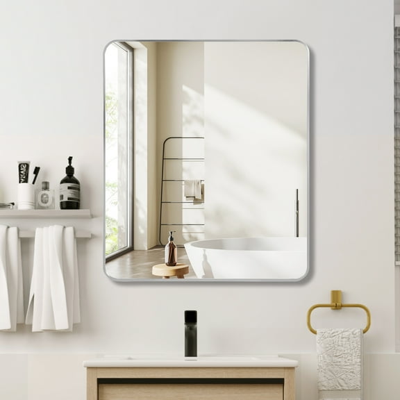 Wall Mounted Bathroom Mirrors Silver 30 "x36" Rectangular Bathroom Wall Mirror,Frameless Bathroom Mirrors