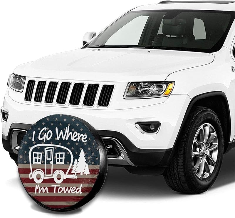 Spare Tire Cover American Flag Waterproof Dust-Proof Universal 14 Inch Wheel Protectors Camper Tire Cover Fit for RV Trailer Truck Jeep SUV Rav4 Motorhome Travel Trailer Accessories