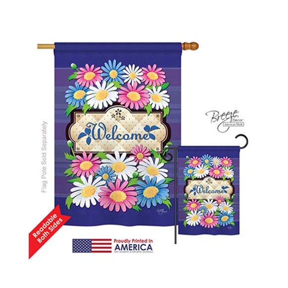 Breeze Decor 04076 Marguerites Florales Bienvenue Drapeau de Maison à Impression Verticale à Deux Côtés - 28 x 40 Po.