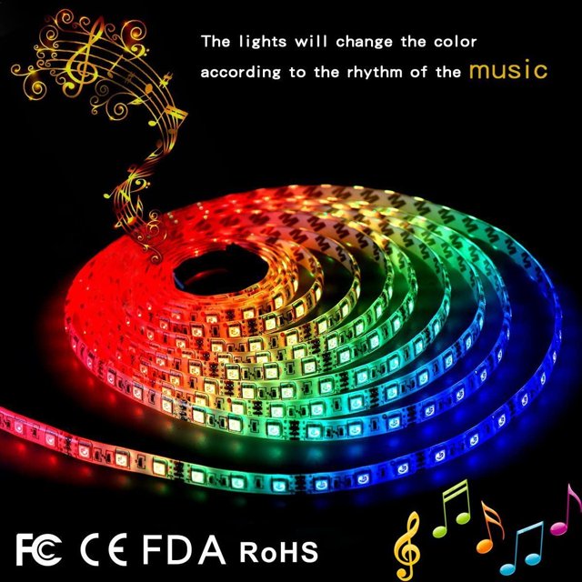 LED Light Strips Sync to Music, 16.4Ft 5M RGB LED Rope Light Bar, Color-Changing Light Bar with Remote Control, LED Strip Lights for Bedroom, Kitchen, Living Room, Party, Etc, IP65 Waterproof