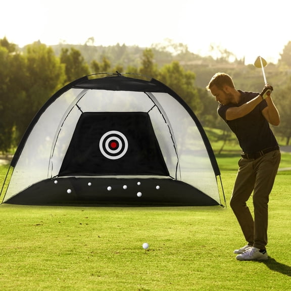 Golf Net with Storage Bag, 10x7ft Portable Golf Practice Net for Outdoor and Indoor, Hitting Aid Nets, Gifts for Men, Dad and Golfer, Black