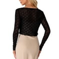 thumbnail image 3 of Allegra K Bolero Shrug for Women's Sheer Mesh Tie Front Textured Crop Shrug for Evening Dresses XS Black, 3 of 6