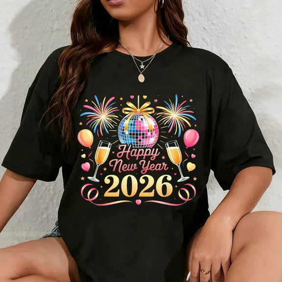 100% Cotton Happy New Year 2026 New Years Eve Party Countdown Fireworks T-Shirt