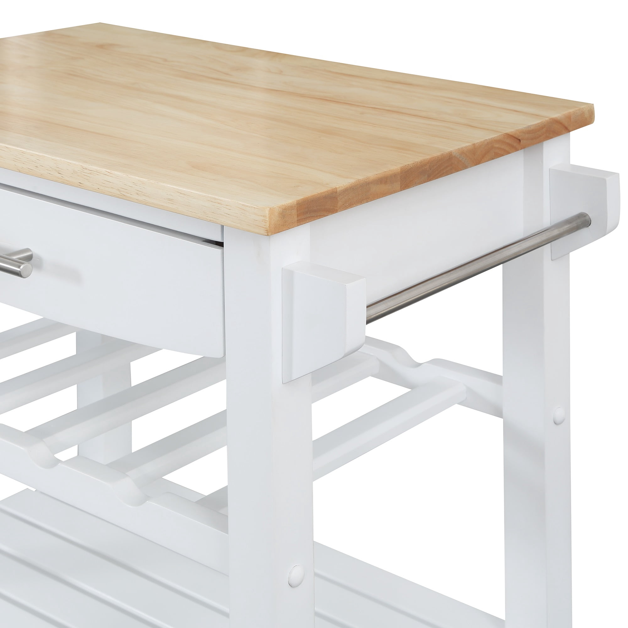 Convenience Concepts Ellaine 4 Tier Butcher Block Kitchen Cart with Drawer and Wine Rack, White/Butcher Block