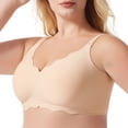 thumbnail image 4 of GEWSEY Seamless Wireless T‑Shirt Bra for Women No Underwire Full Coverage Deep V Neck U‑Shape Back Lace Trim (Beige, S), 4 of 9