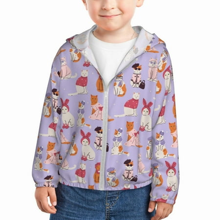 

Qekee Fashionable Cats Print UPF 50+ Kids Sun-Protective Hooded Long Sleeve Rash Guard for Fishing Water Beach Sports -2 Years