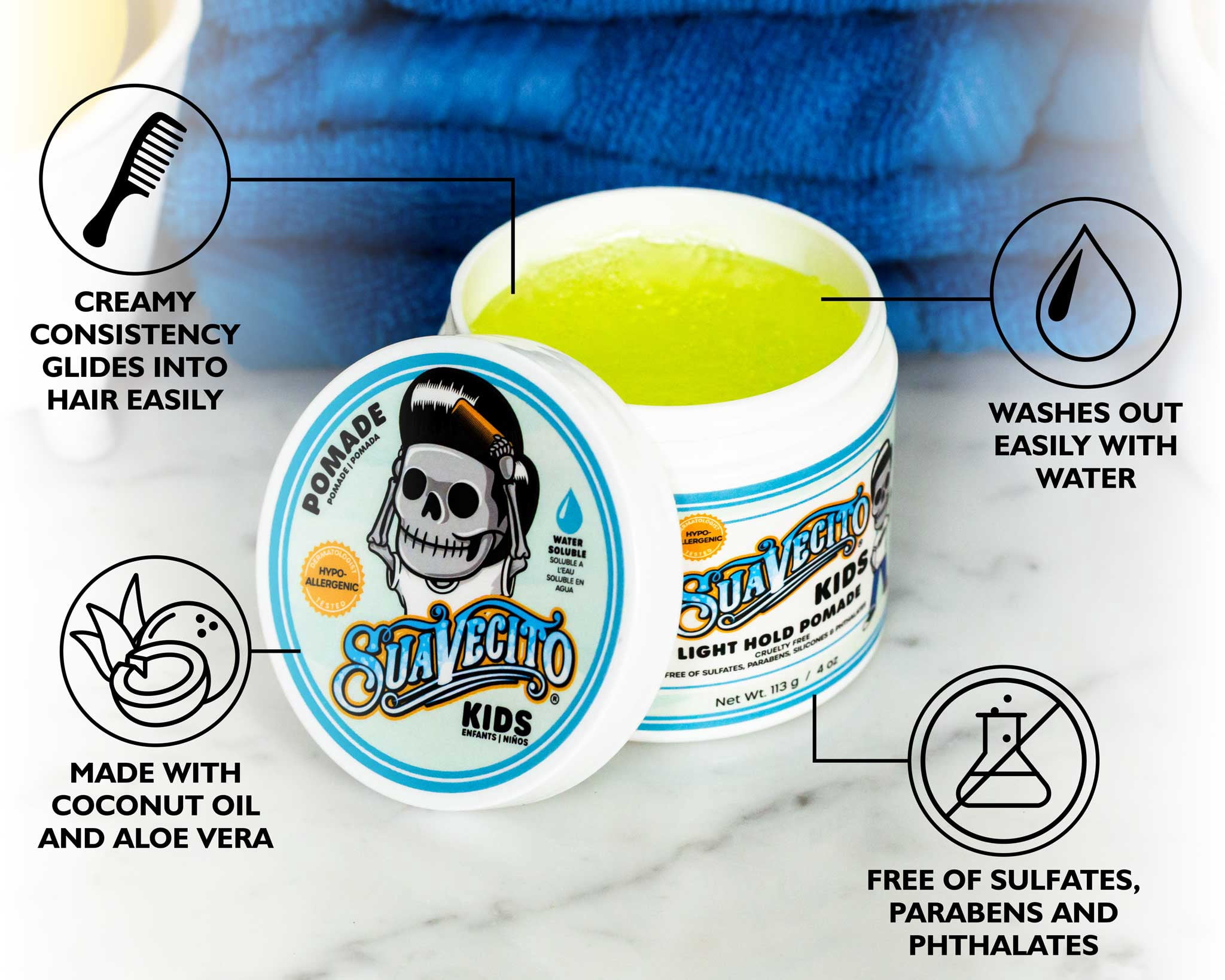 Suavecito Original Hold Kids Pomade For All Hair Types 4 oz