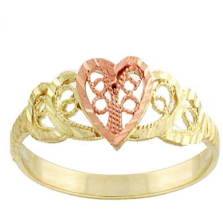 Heart Filigree Ring in 10kt Yellow and Rose Gold
