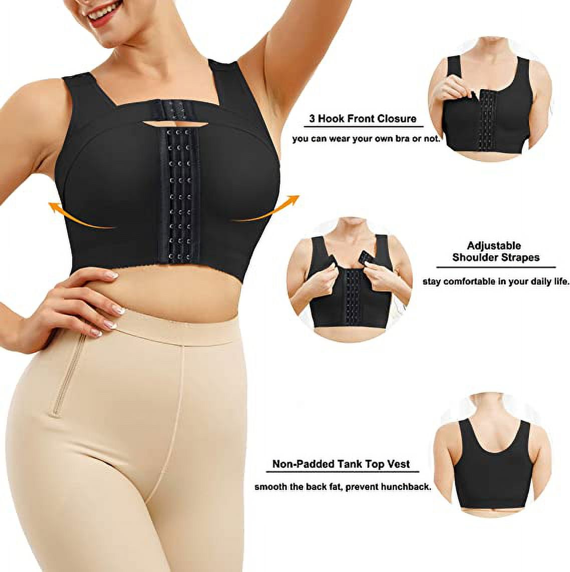 Sujetador de cierre frontal postoperatorio para mujer Corrector de postura ropa moldeadora de compresion Tops con banda de soporte para senos JM Walmart en linea