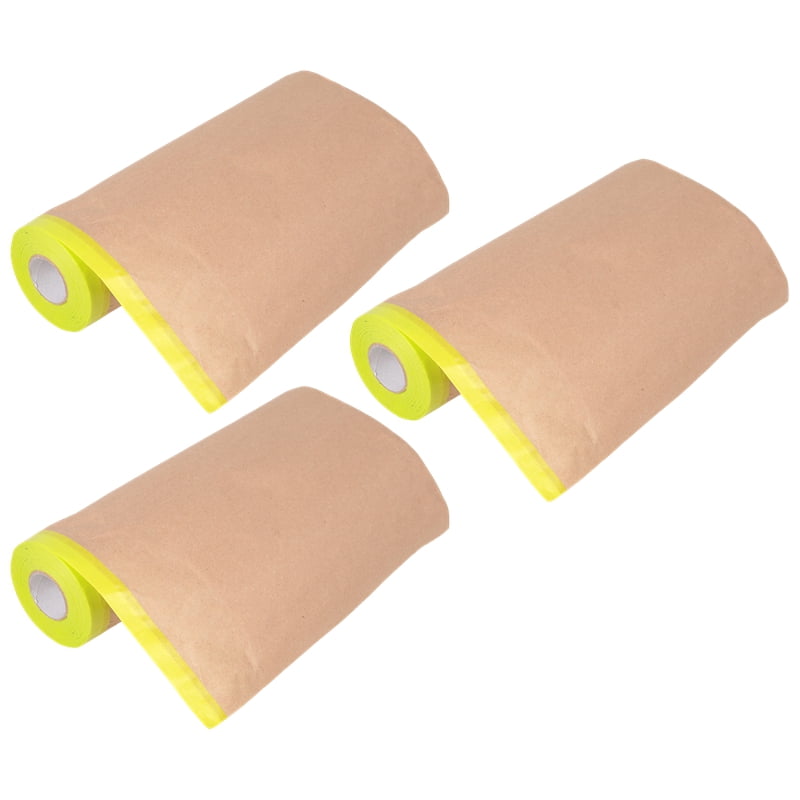 Pre-Taped Masking Paper for Painting, 18 Inchx50 Feet Paint Masking Paper, Tape and Drape Painters Paper, (3 Rolls)