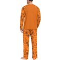 thumbnail image 4 of Voska Men's Halloween Ghost Graphic Pajama Set Crew Neck Raglan Long Sleeve Top Pumpkin Print Straight‑Leg PJ Pants Soft Sleepwear For Fall Spooky‑Season Loungewear Orange M, 4 of 5