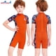 thumbnail image 4 of Buceo vela chico traje de neopreno corto traje de baño manga corta pantalones de manga corta un piezas de cuello redondo snorkel traje de baño para surfear nadar buceo naranja l Noticed OD003669-03, 4 of 7