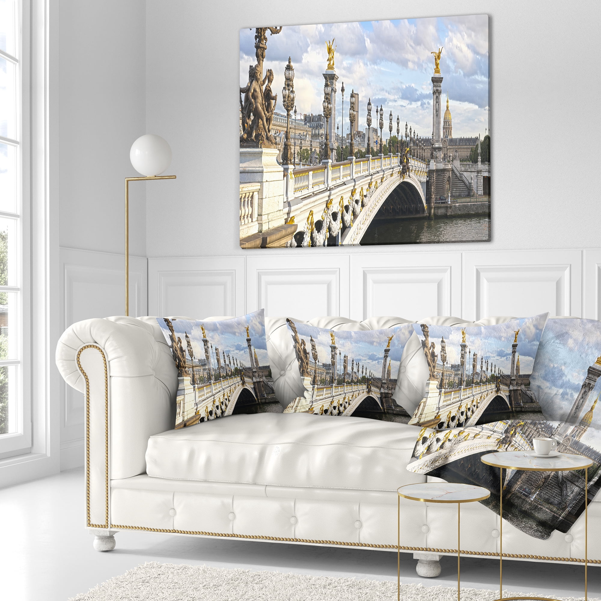 Designart Alexandre III Bridge Panoramic View - Photography Throw Pillow - 16x16