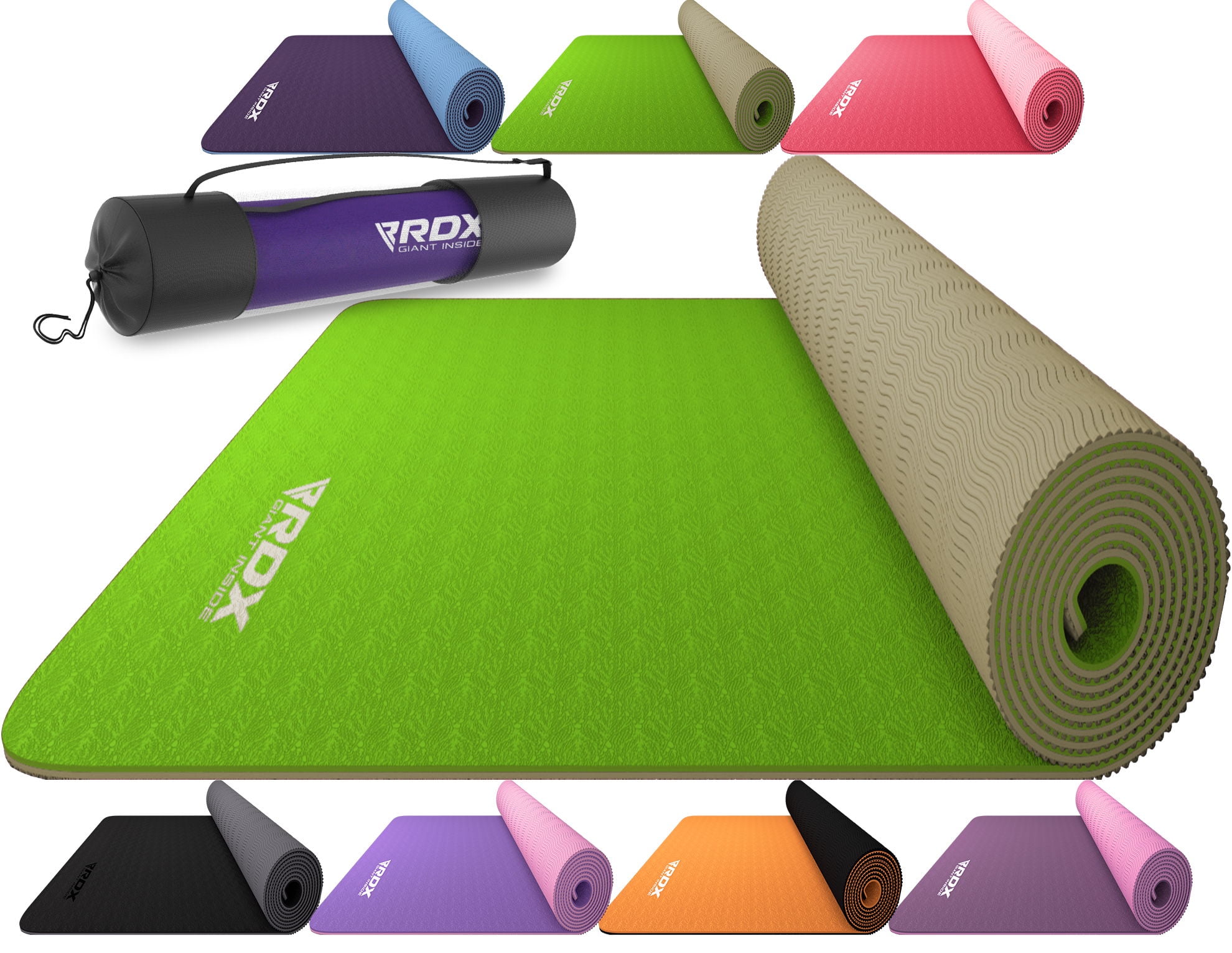 Eco Friendly Non Slip Mats for Men Women Reach ROHS Certified Home Gym Fitness Workout Exercise Pilates Aerobic Planks 183 x 61 x 0.6CM RDX Yoga Mat TPE 6mm Thick with Straps and Carry Bag 