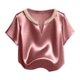 thumbnail image 2 of TaTaai Women's Loose Fit Summer Top Short Sleeve V-Neck Solid Color Pearl Accent Professional Office Casual Blouse Gift, 2 of 5
