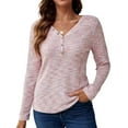 thumbnail image 2 of Womens Waffle Knit Tops V Neck Long Sleeve Shirts Dresy Casual Blouses Fall Outfits 2025 Pink M, 2 of 9