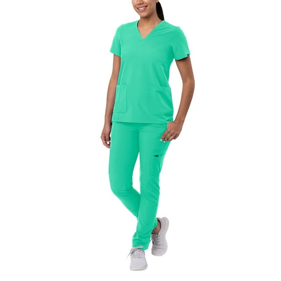 Adar Addition Go-Basic Scrub Set For Women - Slim V-Neck Scrub Top & Skinny Cargo Scrub Pants