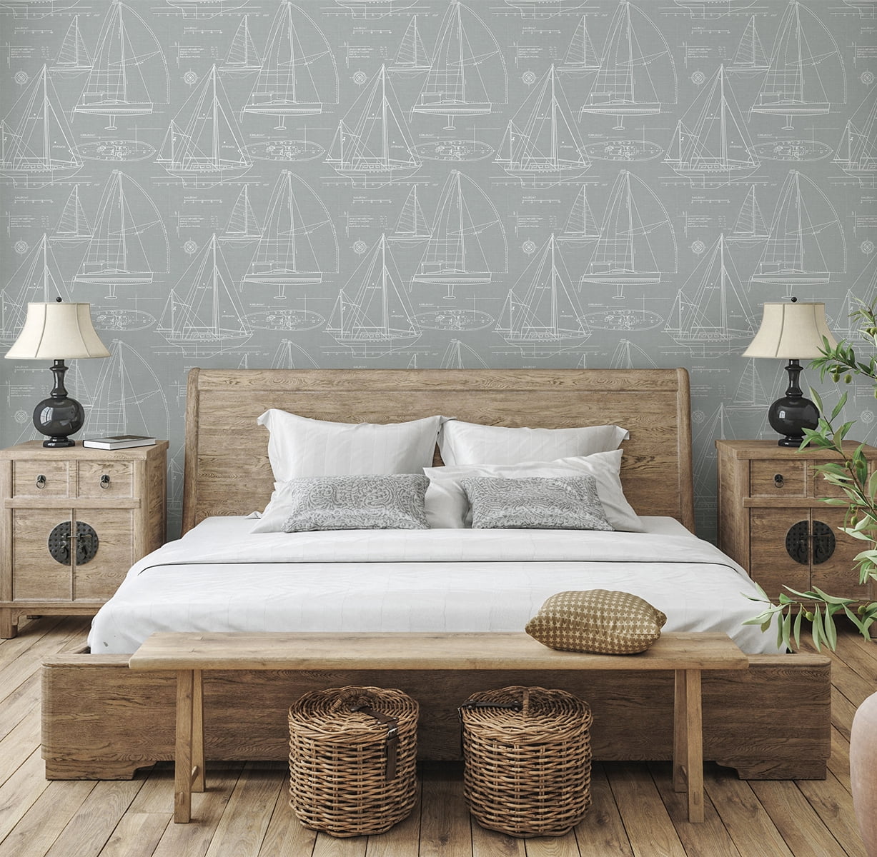 NextWall Gray Yacht Club Peel and Stick Wallpaper