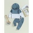 thumbnail image 3 of Toddler Baby Boy Fall Clothes 6M 12M 18M 24M 3Y Hoodie Outfit Colorblock Pullover Sweatshirt Pants Set 2 Piece Sweatsuit, 3 of 10