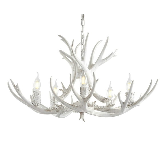 JONATHAN Y JYL6300B Eldora 30" Adjustable Resin Antler 5-Light LED Chandelier, Glam, Rustic,Cottage,Transitional, Dimmable Dining Room, Living Room, Kitchen, Foyer, Bedroom, White