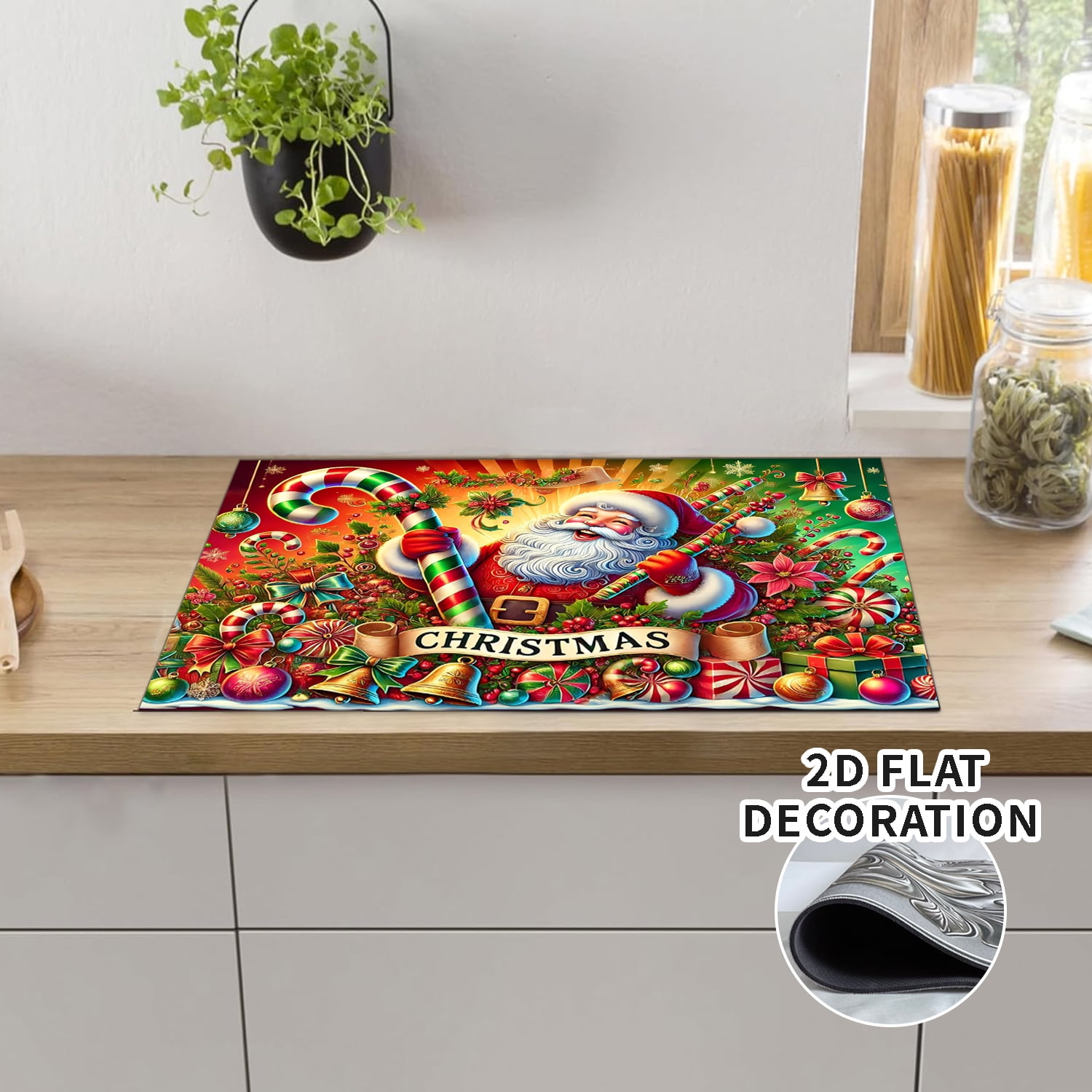 Christmas Stove Cover, Merry Christmas Stove Top Cover for Gas Stove Xmas Red Winter Kitchen Decor Glass Stove Top Pad Heat Resistant Electric Stove Protector Washable Cooktop Oven Mat