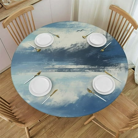 

BCIIG Bird Ocean Cloudy Sky Round Tablecloth 100% Polyester Stain-Resistant Washable Indoor Outdoor Dining Kitchen Farmhouse Decor 42 -46