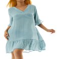 thumbnail image 2 of Femmes Cover-up Robe Manches Courtes V Cou Solide Volants Été Décontracté Robe de Plage, 2 of 7