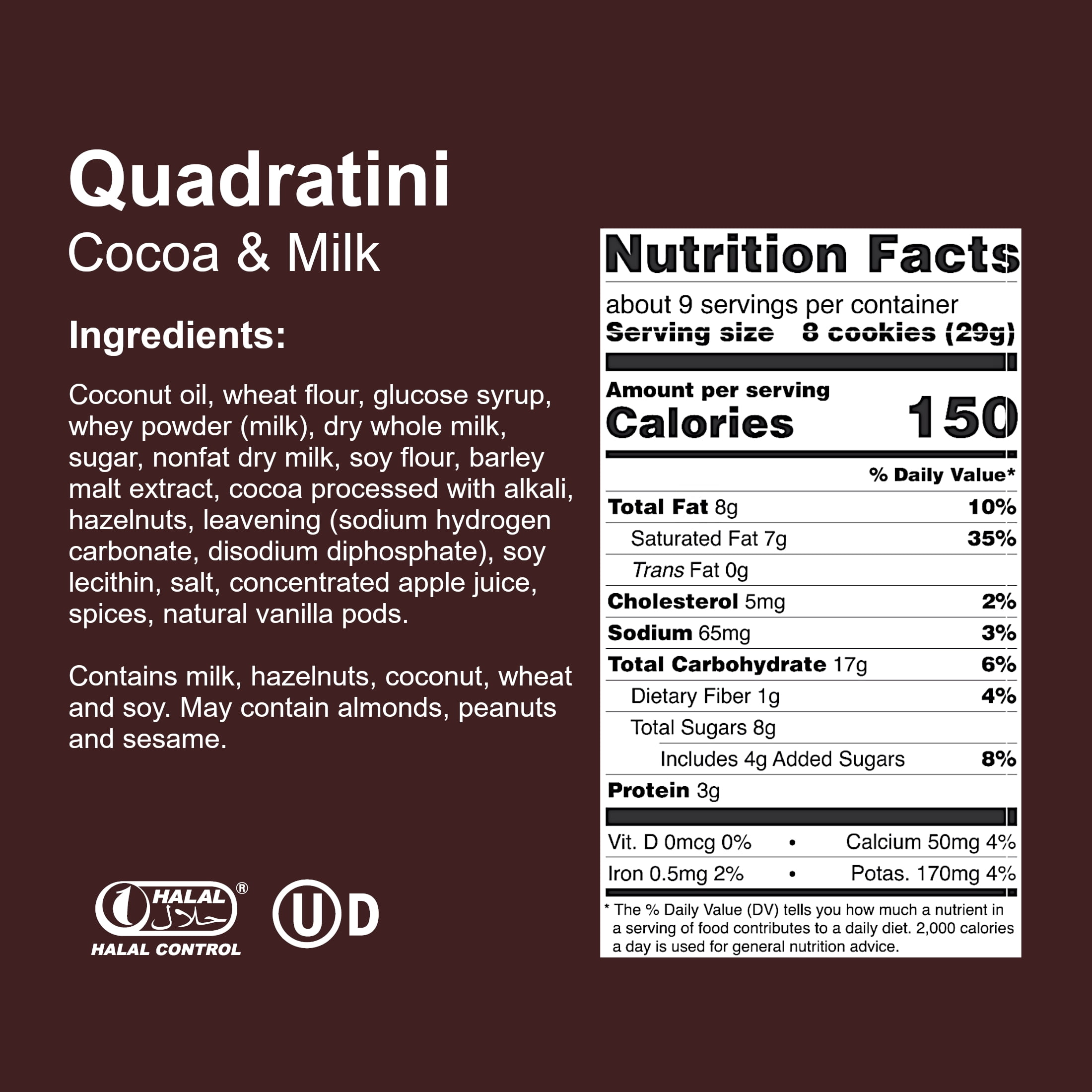 Loacker Quadratini Cocoa and Milk, Cream-Filled Bite-Size Wafer Cookies, 8.82 oz, Pack of 6