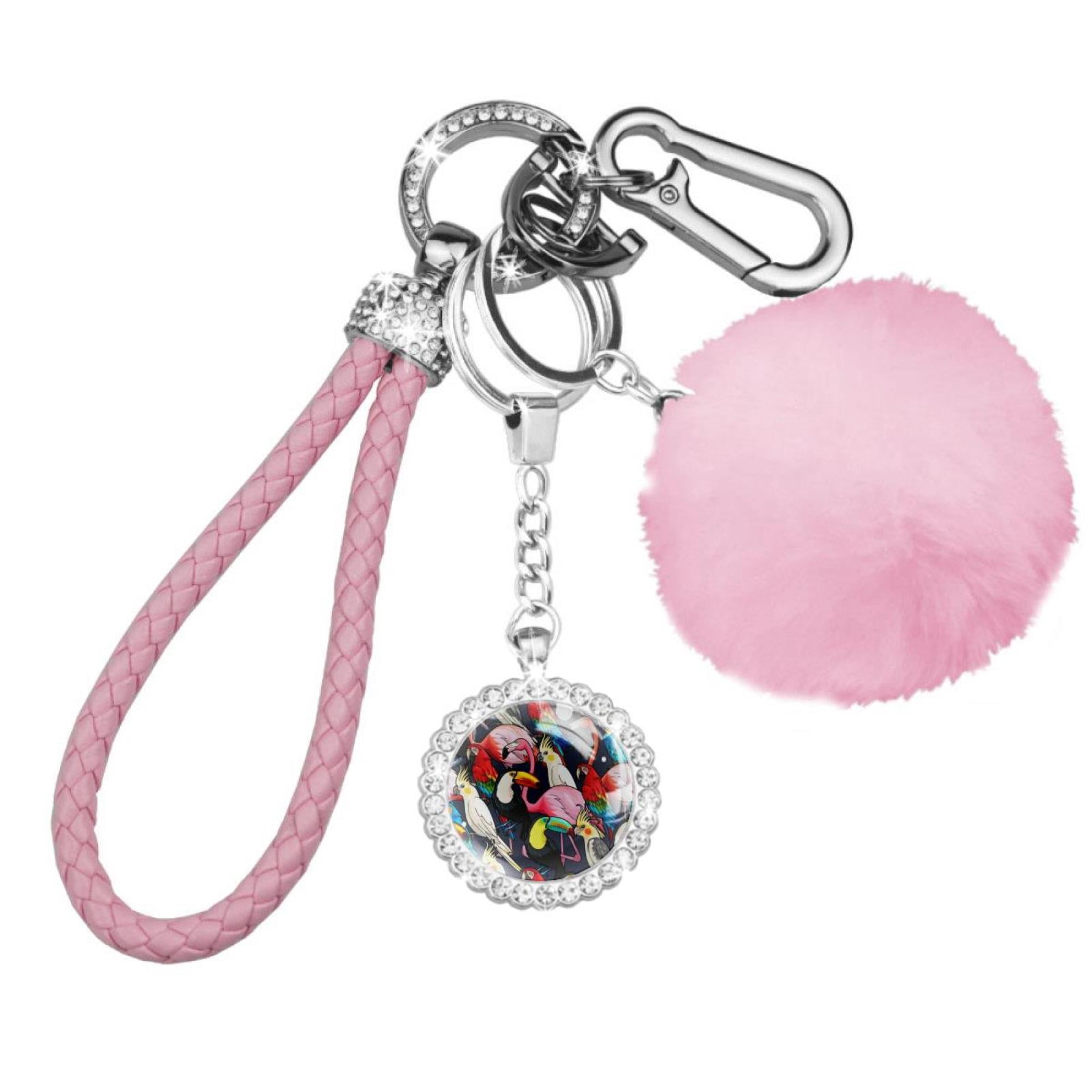 Braided Keychain Set D Shape Car Key Rings Pom Pom Carabiner Clip ...