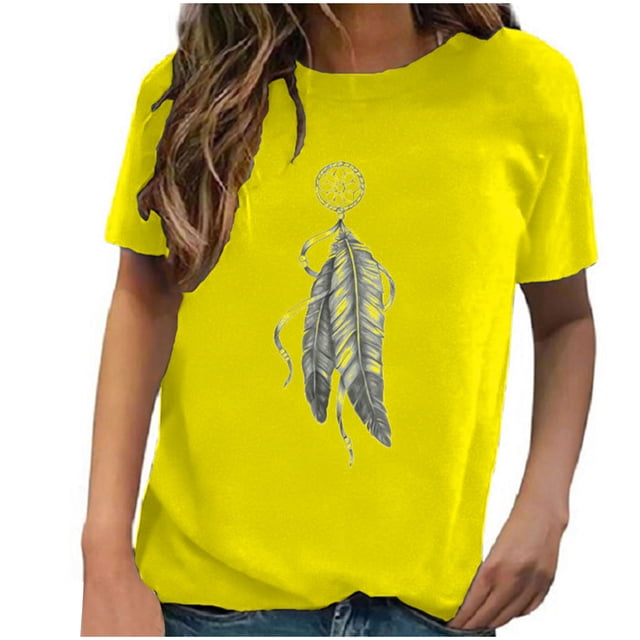 Pompotops T-shirt à Col Rond Imprimé pour Femmes en Liquidation