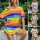 thumbnail image 2 of Camisa a rayas casual para mujer Rayas arcoíris O-cuello de manga corta Jersey de gran tamaño Tops d Abanopi Tipo3/5XL, 2 of 7