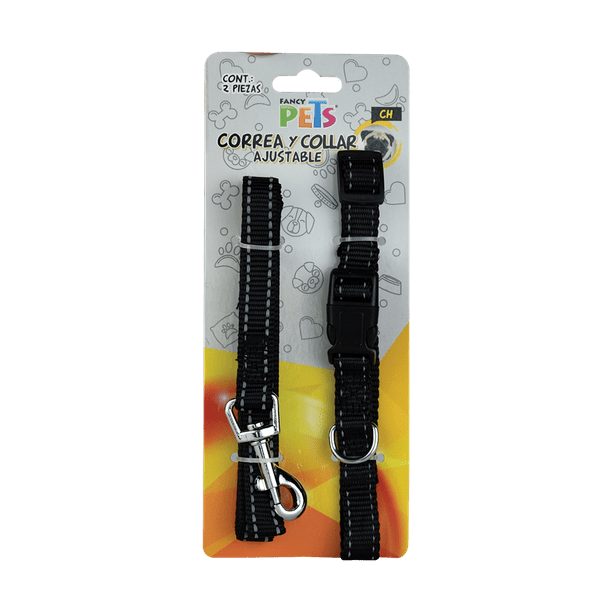 Correa y Collar ajustable Fancy Pets chico 120 cm con bandas reflejantes
