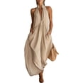thumbnail image 4 of Chuancc Women's Casual Loose Overalls Jumpsuits One Piece Sleeveless Wide Leg Long Pant Rompers With Pockets Khaki XL, 4 of 5