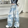 thumbnail image 5 of ZACPNCV Baggy Jeans for Girls Star Patchwork Denim Pants High Waisted Wide Leg Trousers Streetwear Blue 5-7 Years, 5 of 9
