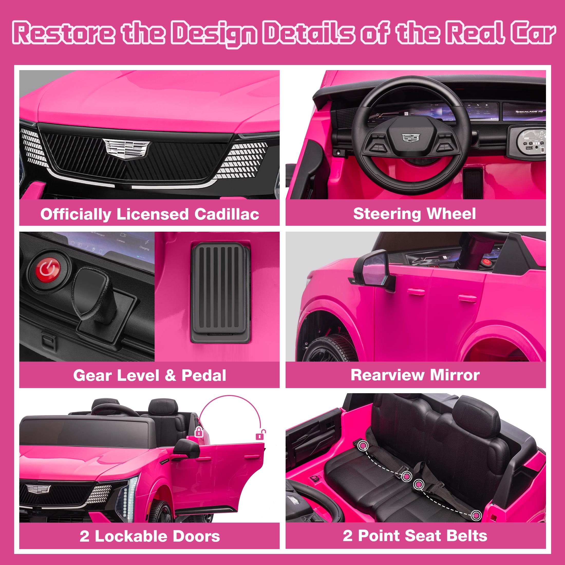 24V 2 Seater Ride on Cars, Licensed Cadillac Escalade IQ Powered Ride on Toys Truck with Remote Control, 4 Wheels Spring Suspension, LED Light, Electric Cars for Kids Ages 3-8 Gifts, Pink