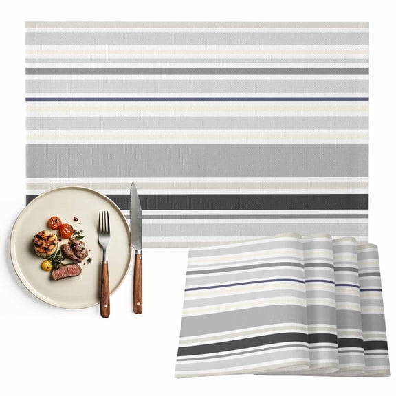 Placemats Set of 6, Beige Grey Stripes Place Mats Simple Geometric Striped Tablemats Washable Placemat Table Decoration for Kitchen Table Dinner Party Home Decor Indoor Outdoor 13x19 Inch
