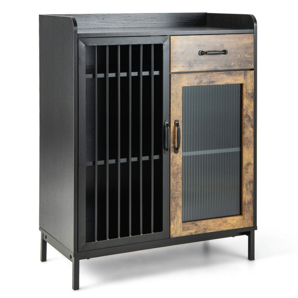 Finihen Kitchen Storage Cabinet, Buffet Sideboard, Kitchen Sideboard Buffet Industrial Pantry Cupboard with Metal Glass Door, for Dining Room, Kitchen, Living Room, Rustic Brown Finihen Kitchen Storage Cabinet, Buffet Sideboard, Kitchen Sideboard Buffet Industrial Pantry Cupboard with Metal Glass Door, for Dining Room, Kitchen, Living Room, Rustic Brown