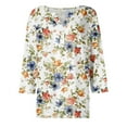 thumbnail image 4 of LEEYNEER Women‘s Blouse Tops Summer Flower Print Basic 3/4 Sleeve V Neck Casual Blouses Loose Fit Pullover Tops, 4 of 5