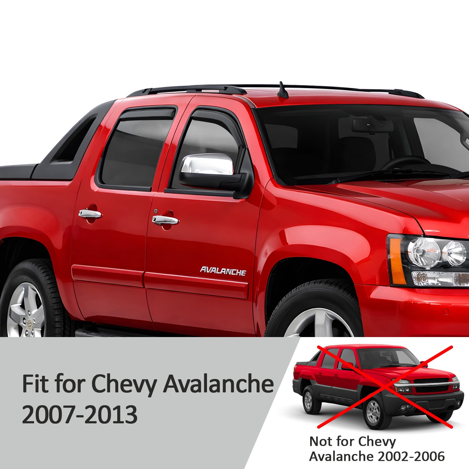 Voron Glass in-Channel Extra Durable Rain Guards for Chevrolet (Chevy) Avalanche 2007-2013, Window Deflectors, Vent Window Visors, 4 Pieces - 200266