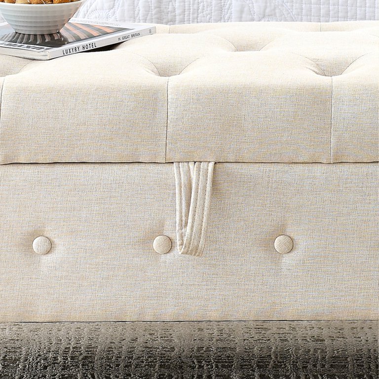 58-Inch Upholstered Storage Bench For Bedroom – Tufted Ottoman With Hidden Compartments