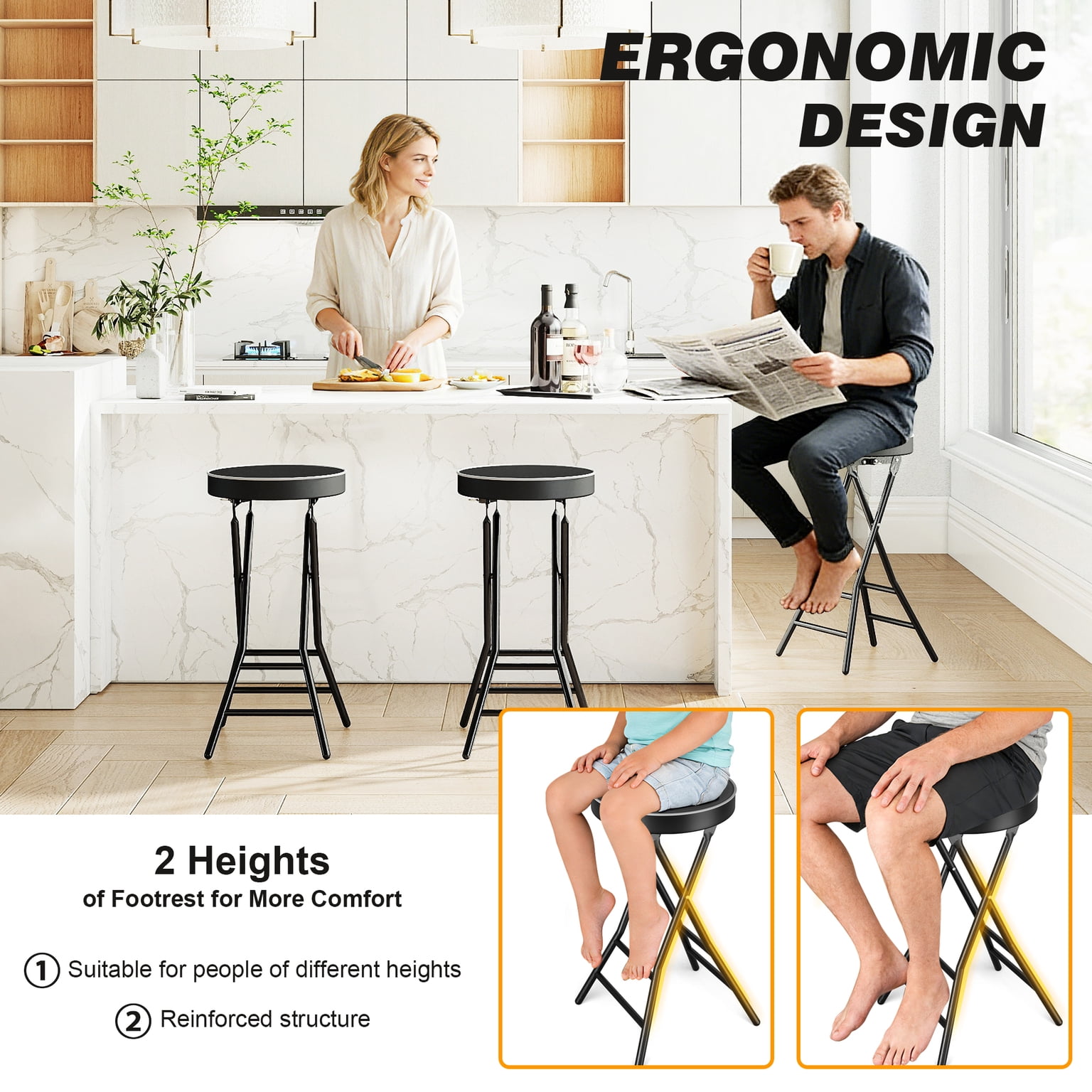 26 inch Height Folding Stool, 400 lbs Capacity, Faux Leather Seat for Outdoor, Camping