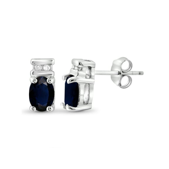 1.34 Carat Sapphire Gemstone and Accent White Diamond Women's Sterling Silver Earrings
