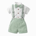 thumbnail image 2 of Baby Boy Outfits Toddler Boy Clothes formal with Bowtie Overall Short Pants Gentle Wedding Set Trendy Summer Clothes Light Green 6-9 Months, 2 of 7