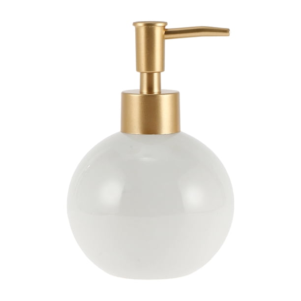 Dispenser de jabón redondo simple de 1 pieza para baño de hotel 300ml tono dorado mate blanco
