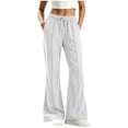 thumbnail image 4 of Kvture Womens Casual Loose Drawstring Elastic Waist Wide Leg Lounge Pants Lightweight Baggy Sweatpants Joggers with Pocket White Pant M, 4 of 7